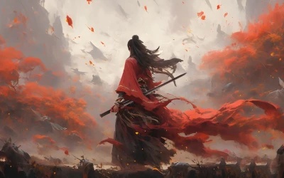 红衣剑客战秋风 古风 武侠 战场 4K