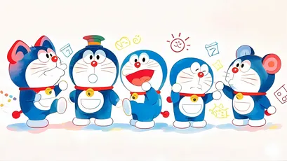 哆啦A梦五连拍 卡通 哆啦A梦 蓝色 4K