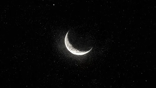 夜空中的新月 夜空 月亮 星星 4K