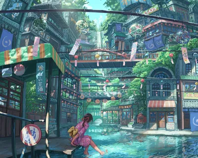 水乡古镇 水乡 古镇 插画 4K