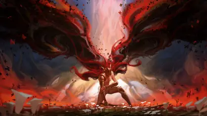 血色羽翼的恶魔 恶魔 翅膀 幻想艺术 2K