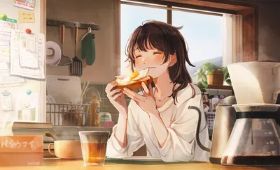 温馨厨房里的早餐时光 厨房 插画 早晨 2K