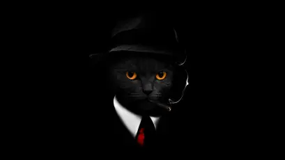 黑猫绅士 猫咪 黑色 西装 4K