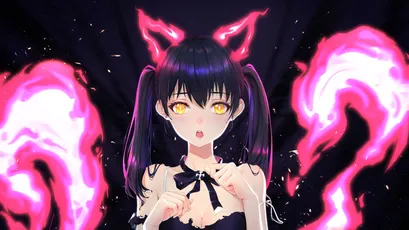 猫耳少女与火焰 动漫风格 猫耳角色 粉色火焰 4K