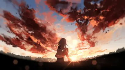 夕阳下的剪影 日落 剪影 梦幻风格 4K