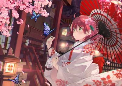 樱花夜宴 和风 樱花 蝴蝶 2K