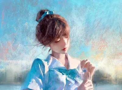 蓝调少女 油画风格 蓝色调 青春 4K
