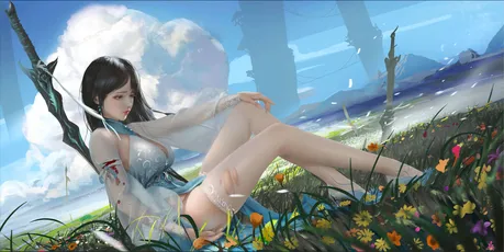 花间少女 幻想 动漫 蓝天白云 8K