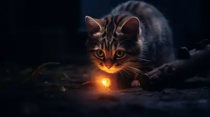 暗夜寻光的小猫 猫 夜晚 萤火虫 2K