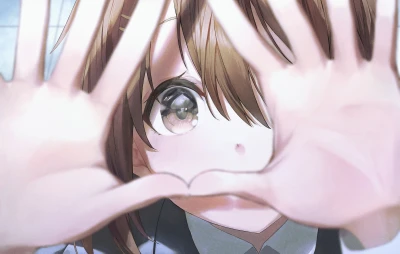 少女手心比心 动漫角色 特写镜头 温柔表情 4K