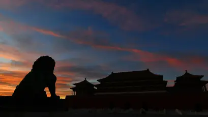 故宫日落 故宫 日落 红色天空 1080P
