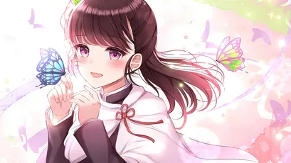 梦幻少女与蝴蝶 动漫风格 粉色背景 蝴蝶元素 4K