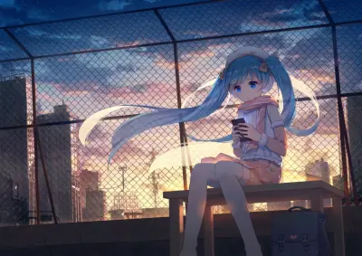 黄昏中的双马尾少女 黄昏 城市 双马尾 1080P
