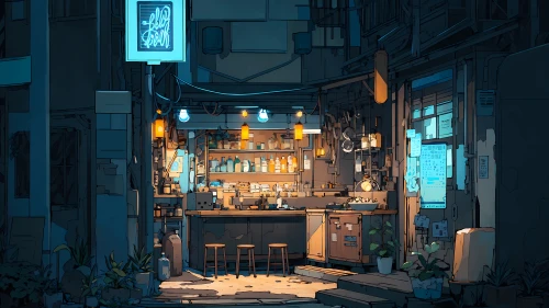 街角酒吧 街角 酒吧 夜晚 4K