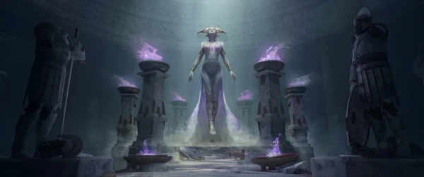 神秘水下神殿 水下场景 奇幻风格 紫色调 4K